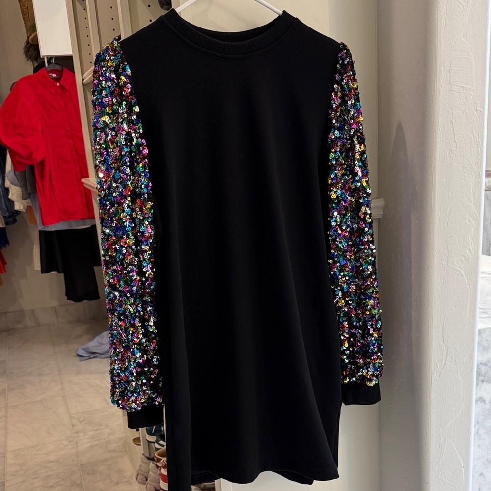Sequin sleeve sweatshirt dress